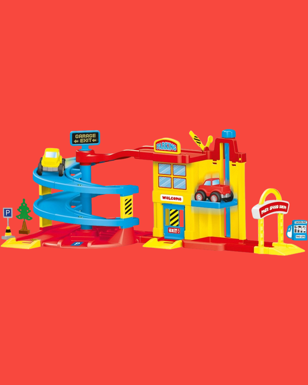 Garage Jouet Enfant DOLU – Parking avec Rampe Spirale et Voitures | Éducatif