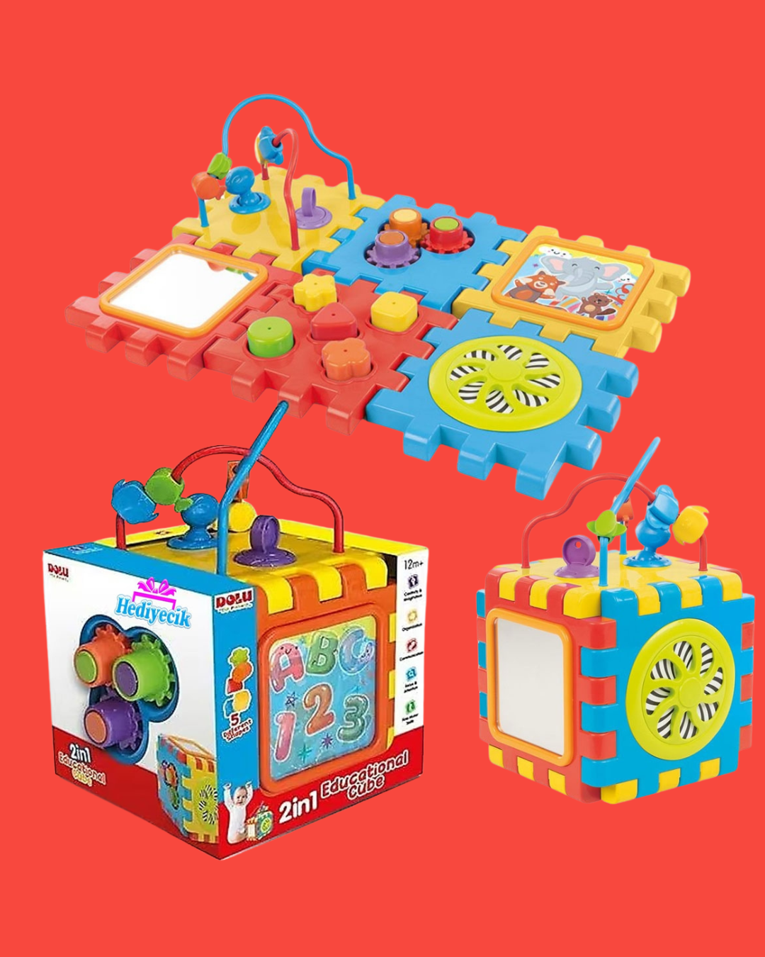 Cube Éducatif Bébé DOLU 2 en 1 – Jouet d’Éveil et Motricité dès 12 Mois