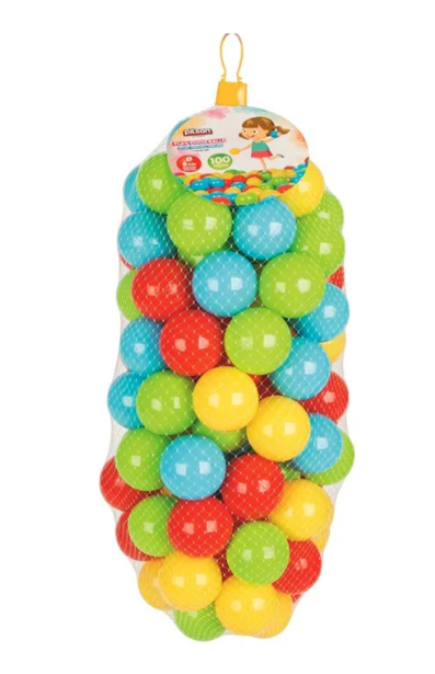 Filet de 100 Balles Souples Multicolores (6 cm)