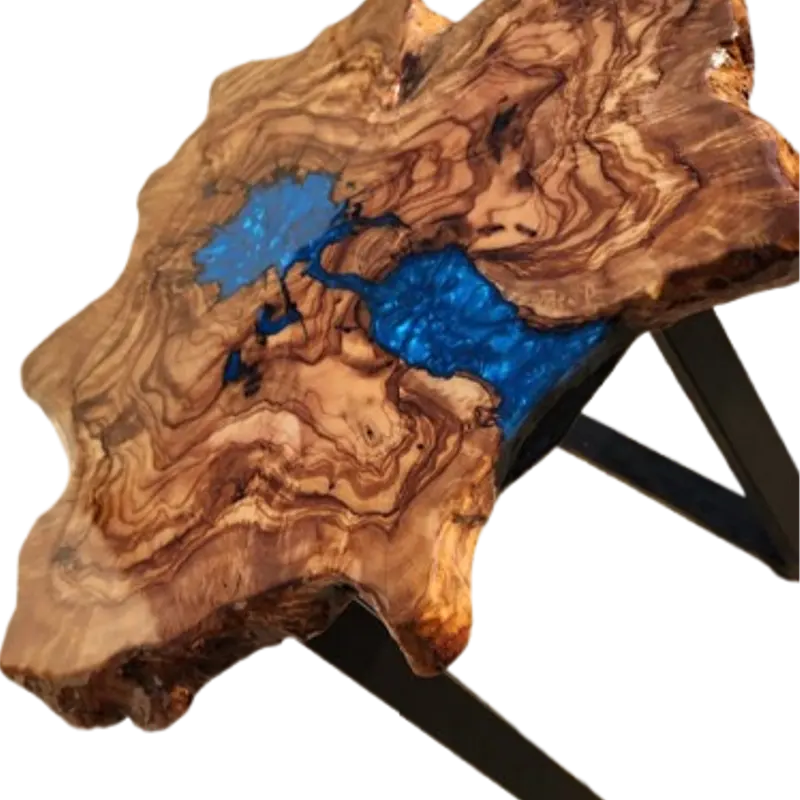 Table Rivière de Lumière – Bois d’olivier et résine époxy