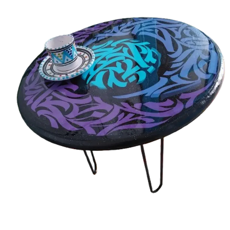Table de coin artisanale en résine époxy – Calligraphie (45 cm)