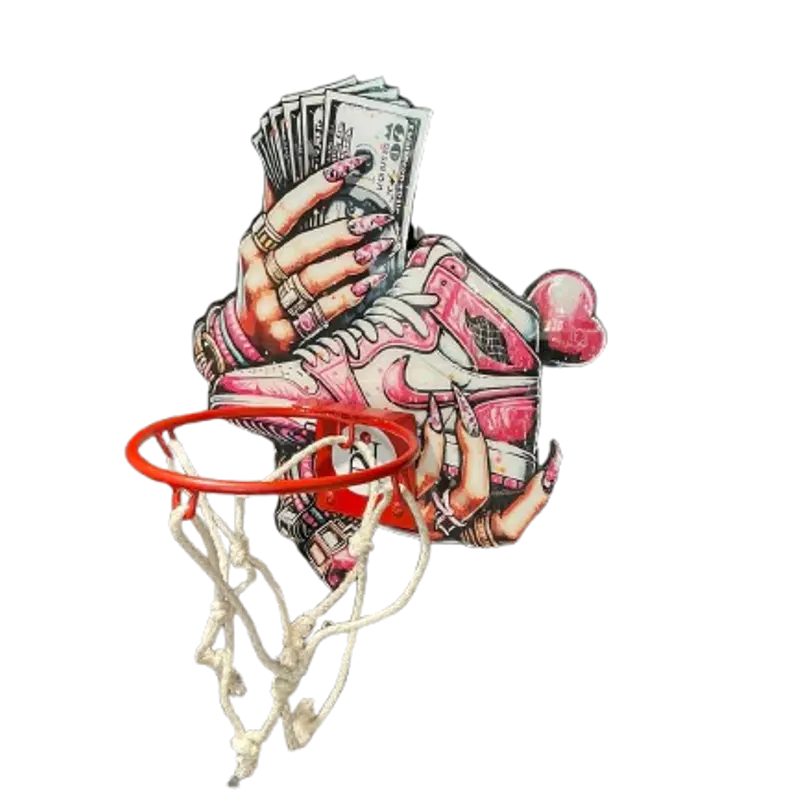 Mini panneau de basket artisanal – Street Vibes Air Jordan (rose & cash)