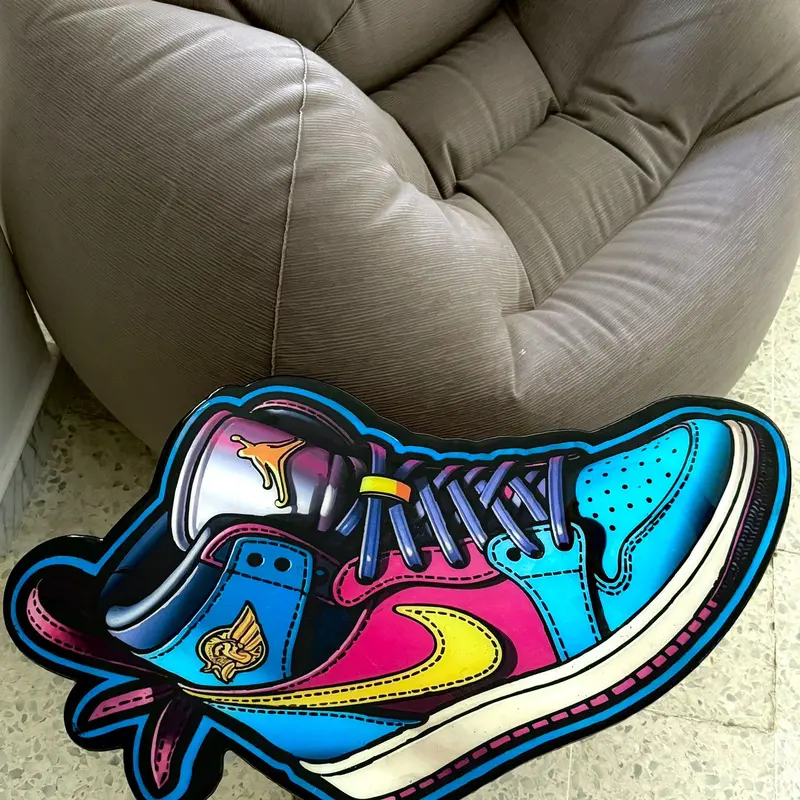 Table artisanale en résine – Design sneaker multicolore (inspiration Air Jordan)